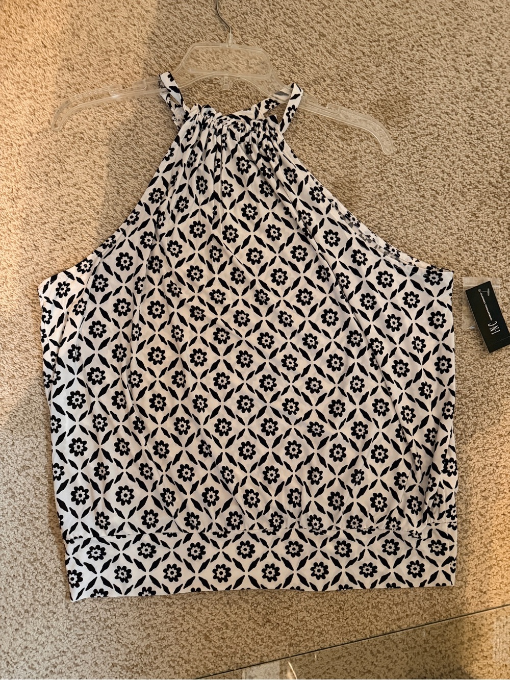 INC International Concepts Black & White High-Neck Halter Tank